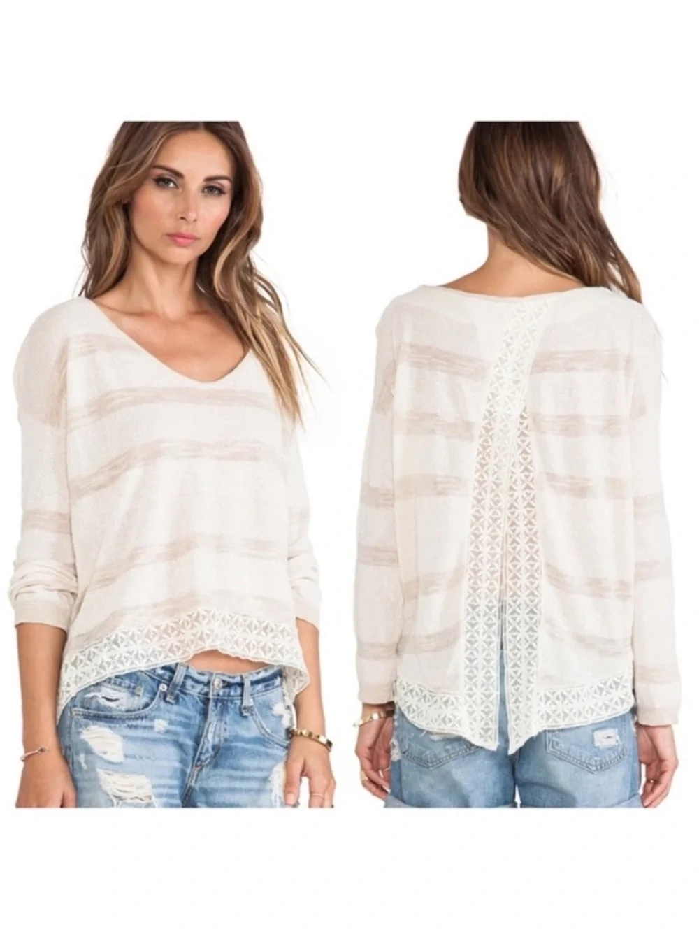 Free People Pebble Dash Top Tan & Cream SIZE L